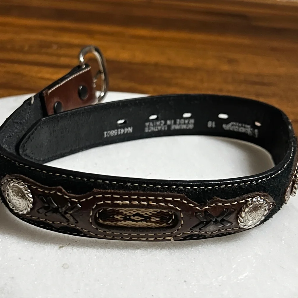 Nocona Belt Co. ~ Boys Size 18 ~ Western ~ Brown & Black Leather W/Conchos Belt